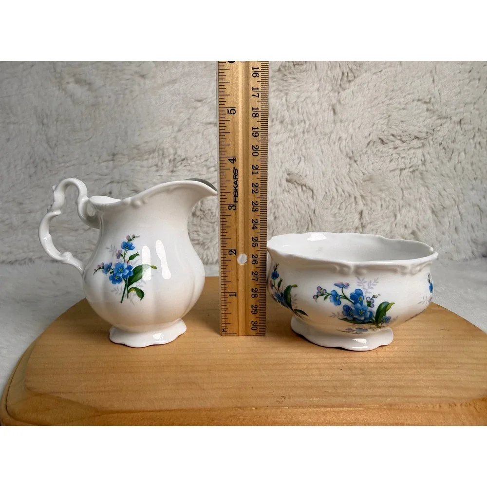 Royal Albert Memory Lane Creamer and Sugar Bowl Set Blue Forget Me Not China